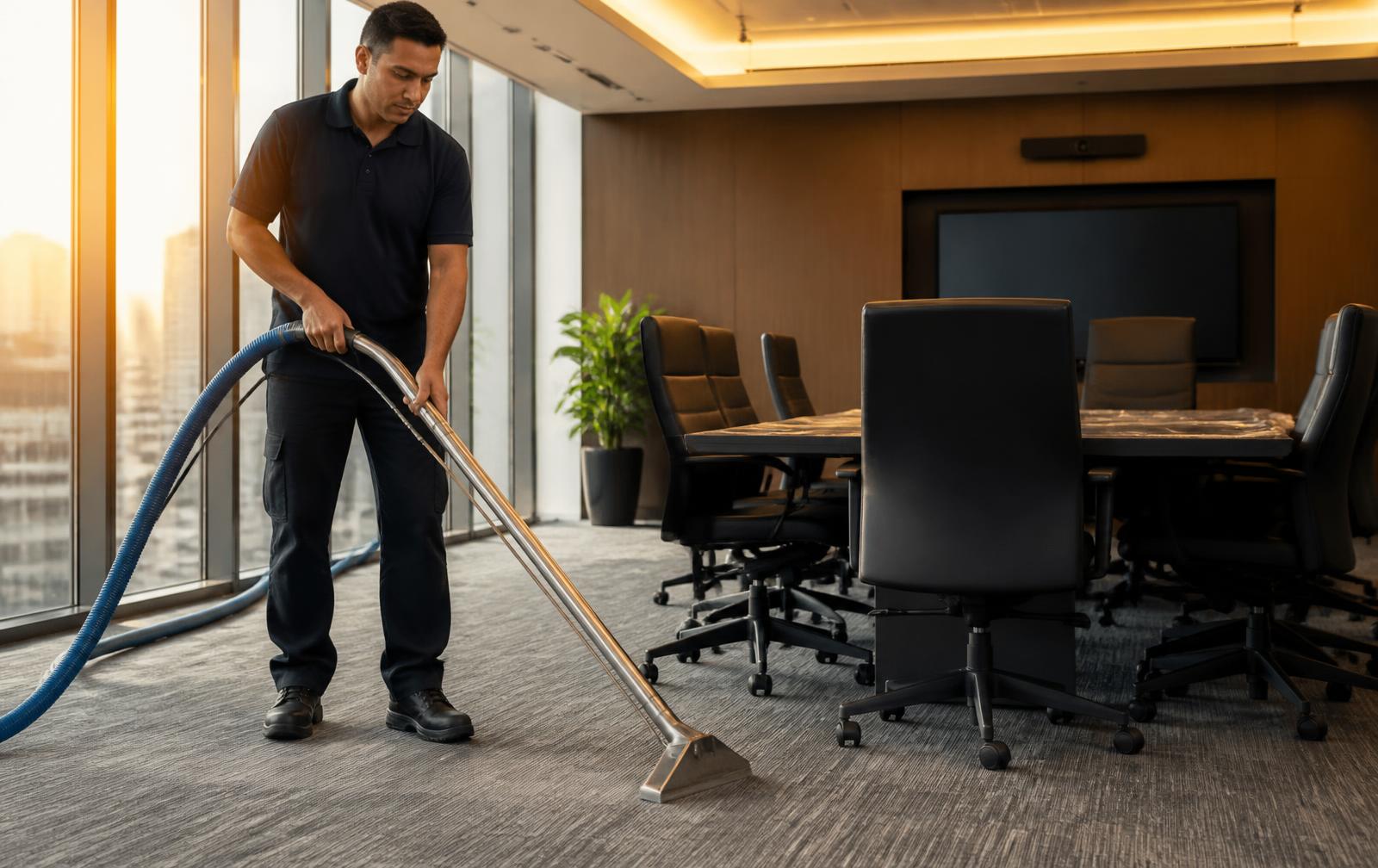 Carpet extraction wand drawn across office carpet