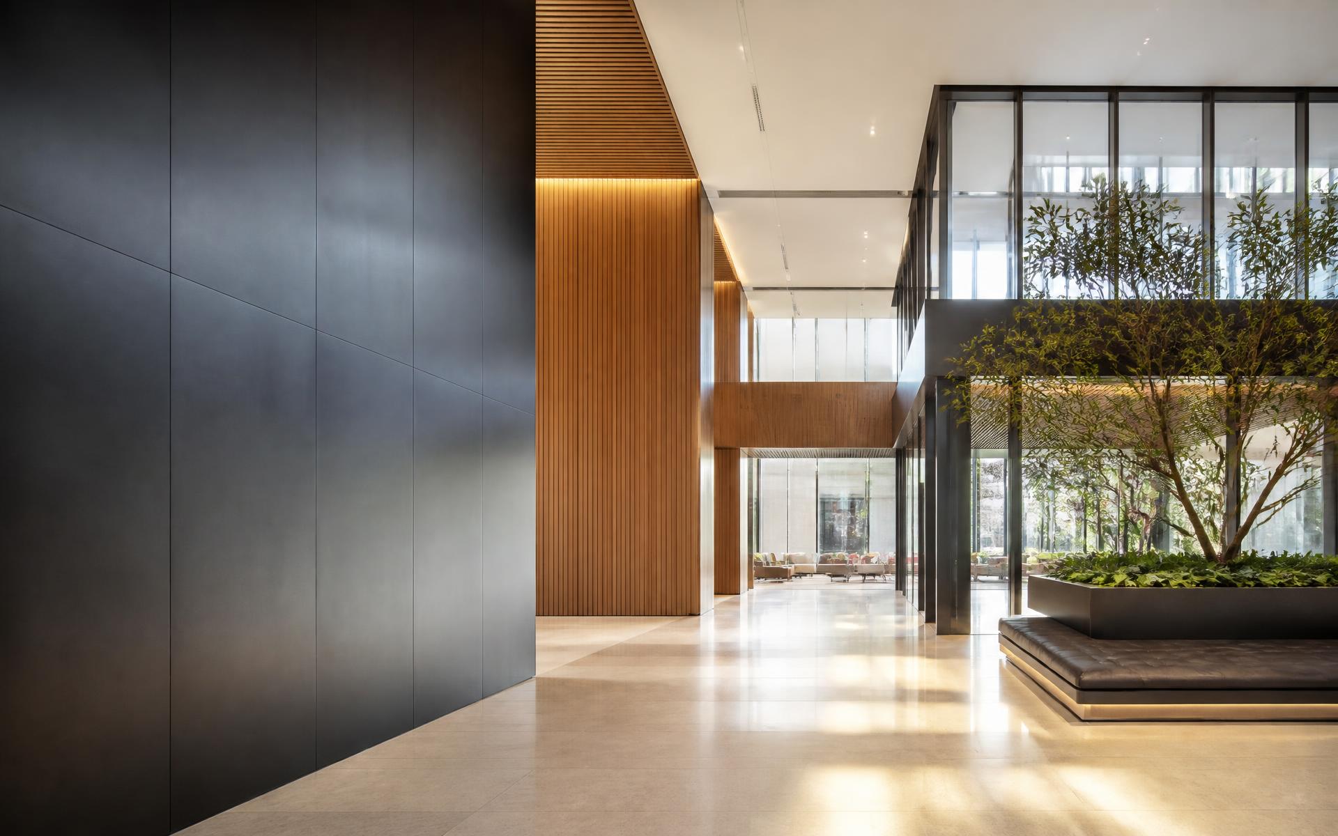 Expansive contemporary commercial lobby with natural light